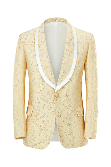 Champagne Sjal Revers One Button Jacquard mænds galladragter